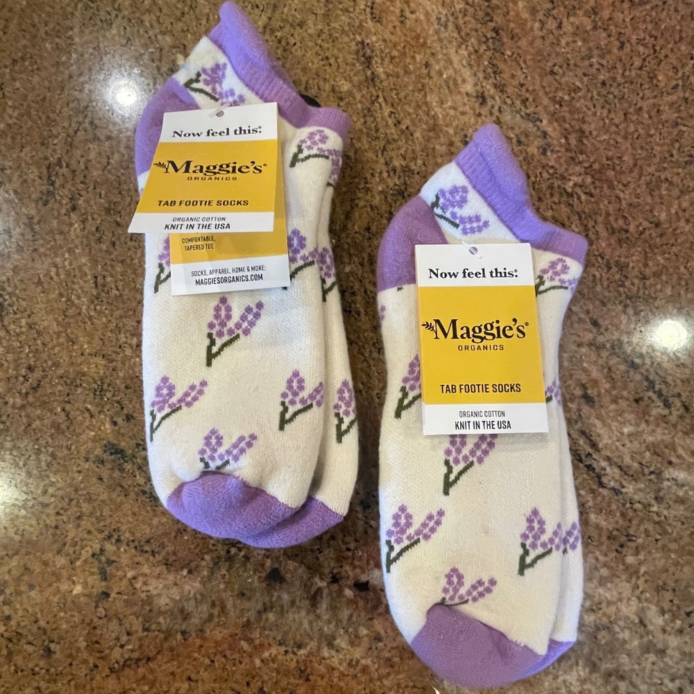 NEW! Maggie''s Organics Tab Footie Socks Lavender Size Medium Two Pair! NWT!